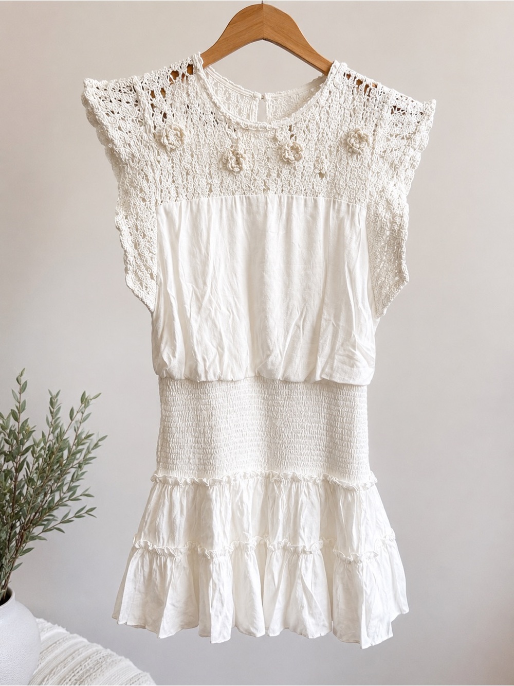 Aqua White Smocked Tiered Mini Dress